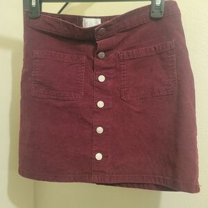 Girls Corduroy Burgundy Skirt with Button Front